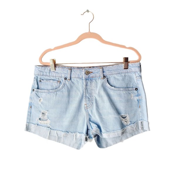 MANGO Light Wash Blue Distressed Denim Shorts - Picture 3 of 8